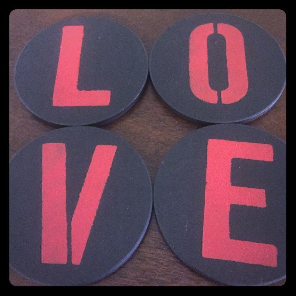 🐢Love, hand painted coasters (4 total)